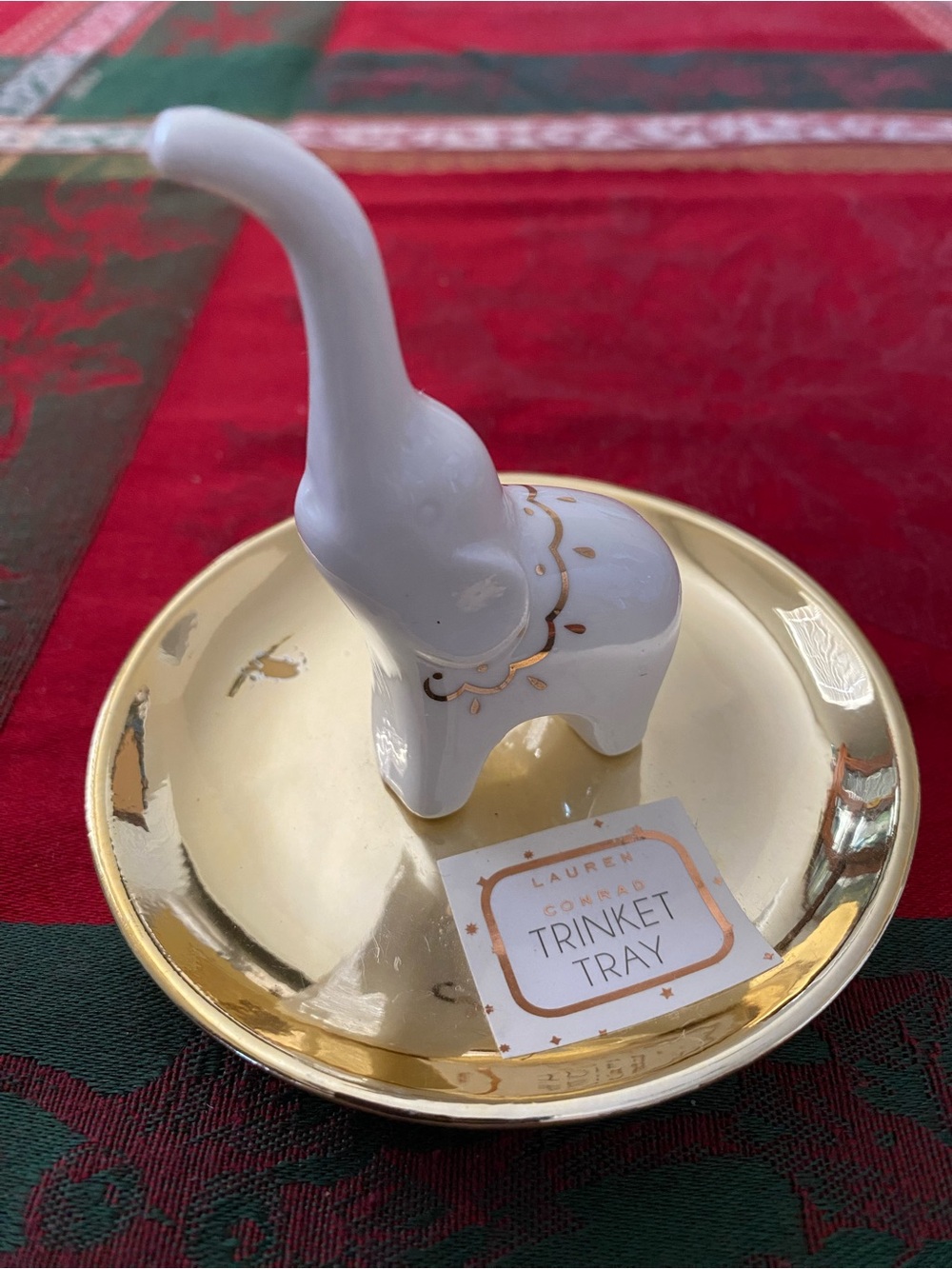 Elephant Ring Trinket Jewelry Holder White Ceramic Gold Base